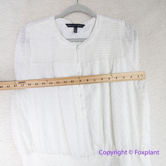 New!‎ White House Black Market Smocked Blouson Dress ivory white, size L - Picture 11 of 16